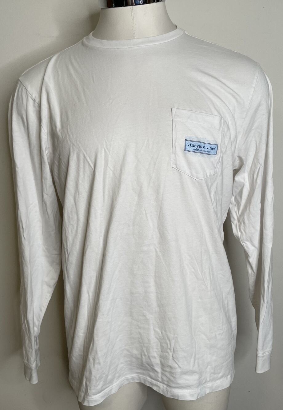Vineyard Vines Long Sleeve Logo T Shirt Mens L White Blue Cotton